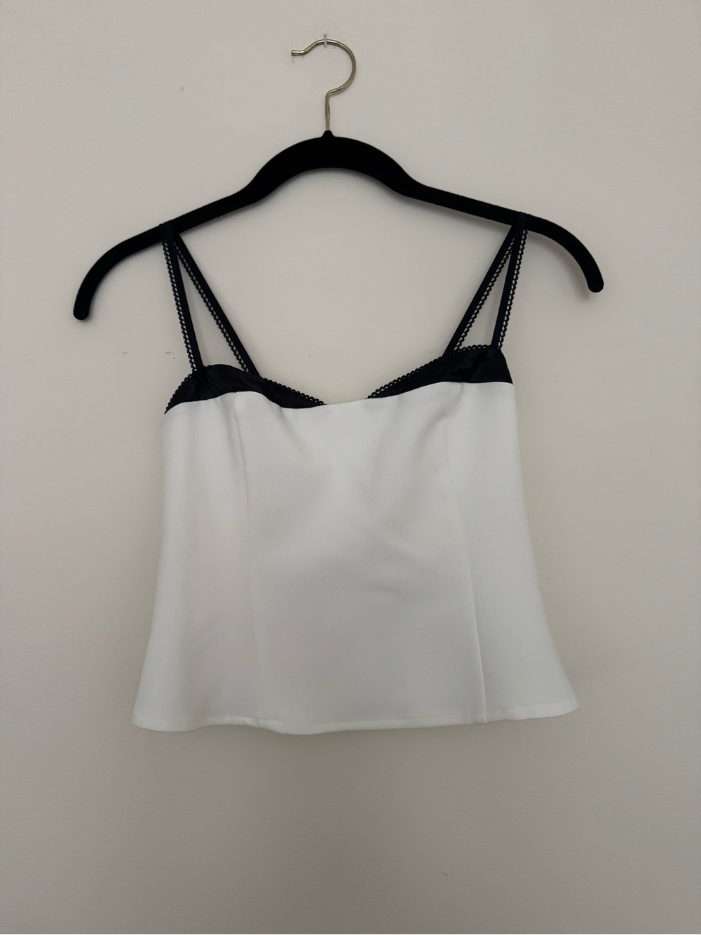 Reformation White Camisole with Black Lace Trim